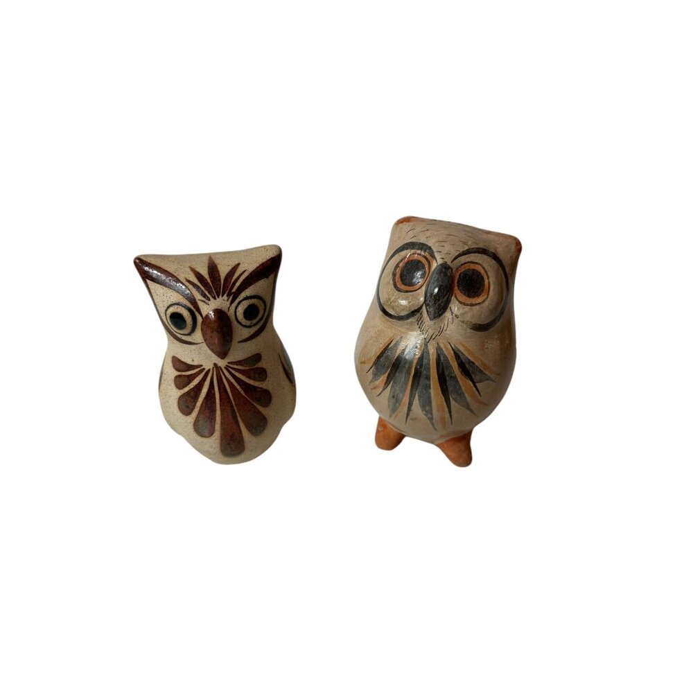 Tonala Pottery Owls Mexico Bird  Multiple Colors, Wide Eyed 2 Owls included